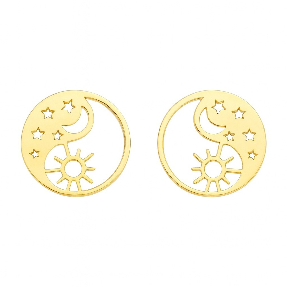 Celestial Sun Moon Star Stud Earrings Gold Minimalist‎ Jewelry Stainless Steel
